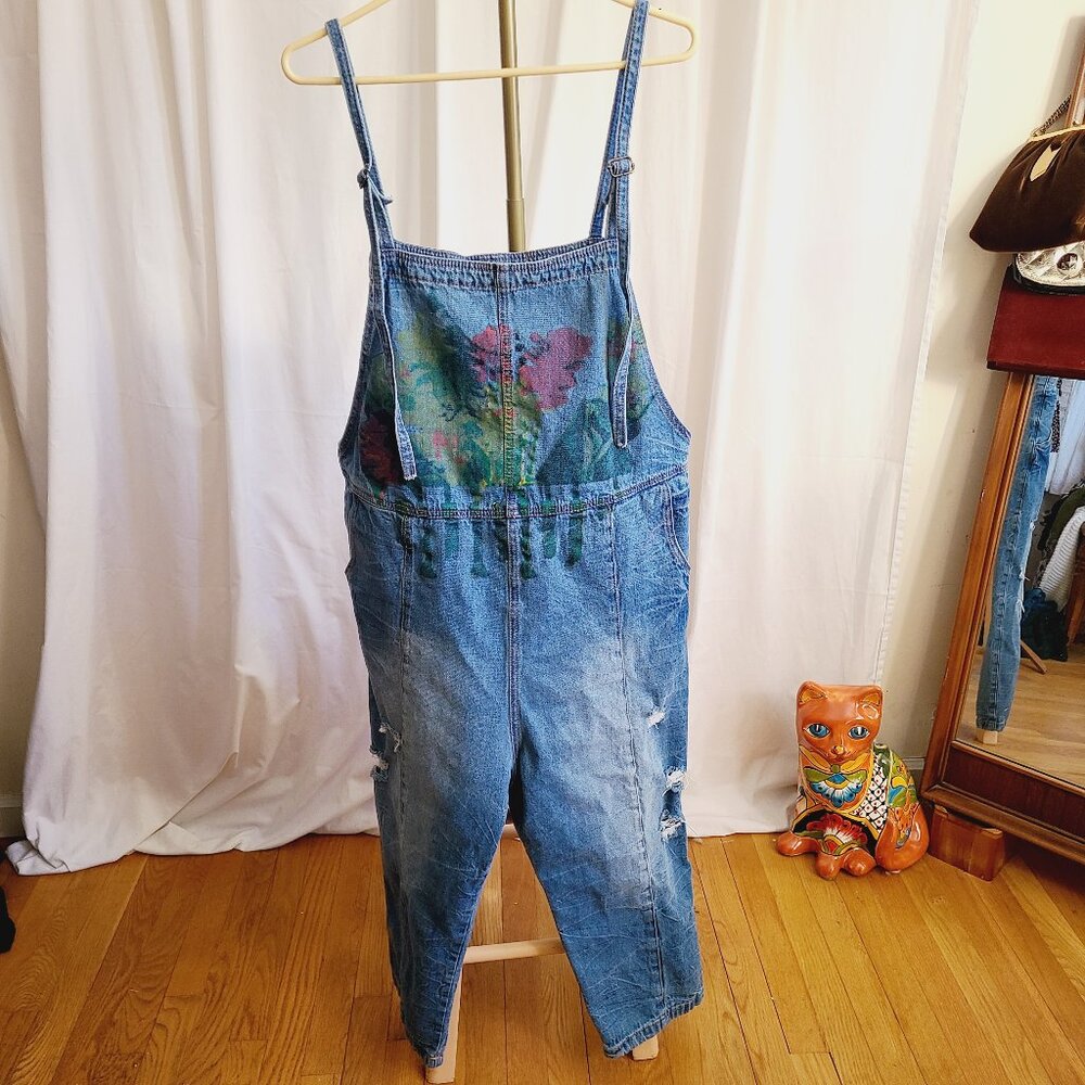 Monthorigin Style Distressed Wide Crop Overalls